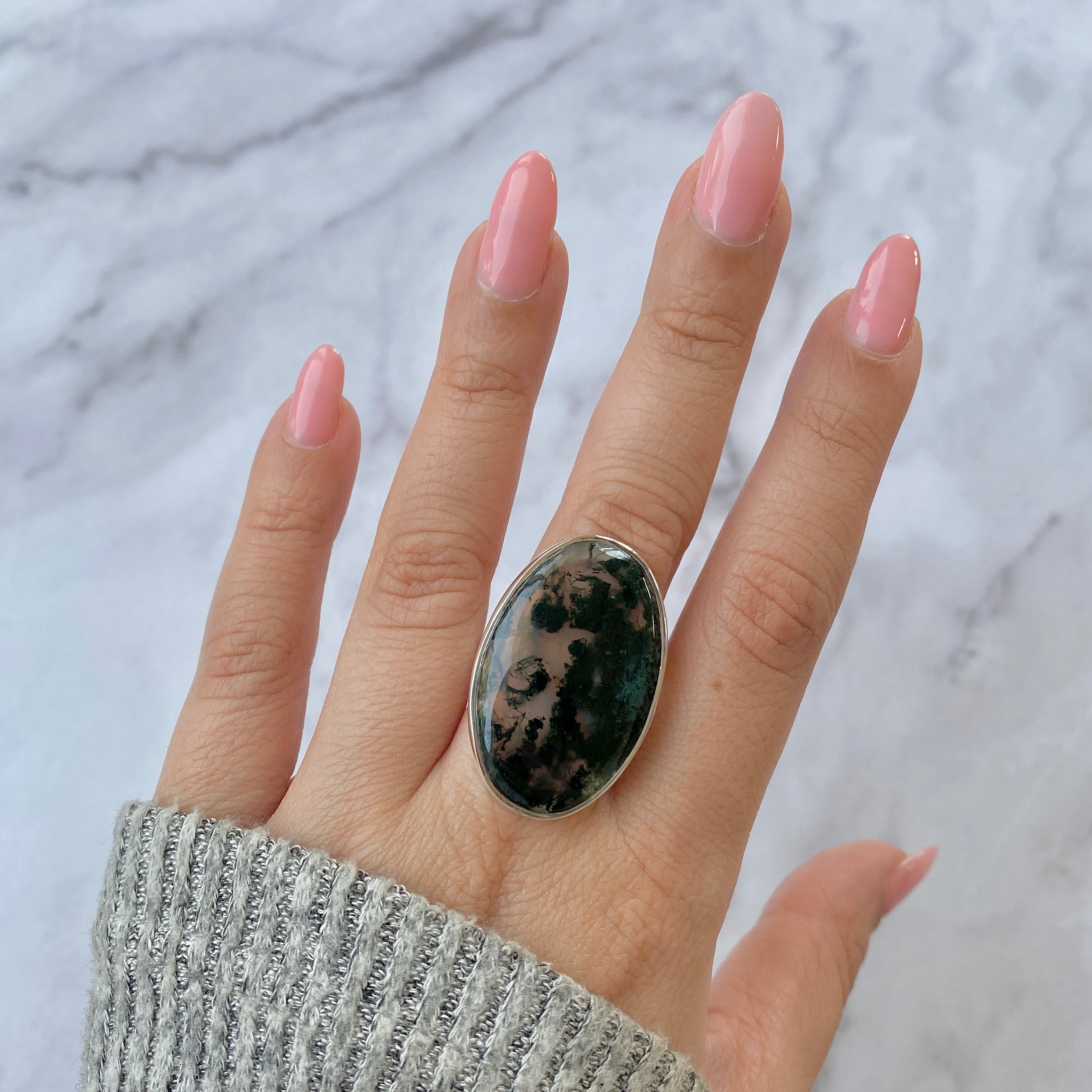 Moss Agate Adjustable Ring-(MOA-R-29.)